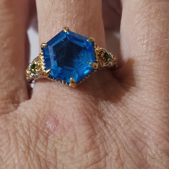 Genuine Caribbean Quartz & Chrome Diopside Ring Platinum over 925/18k Sz 9 - Picture 6 of 6